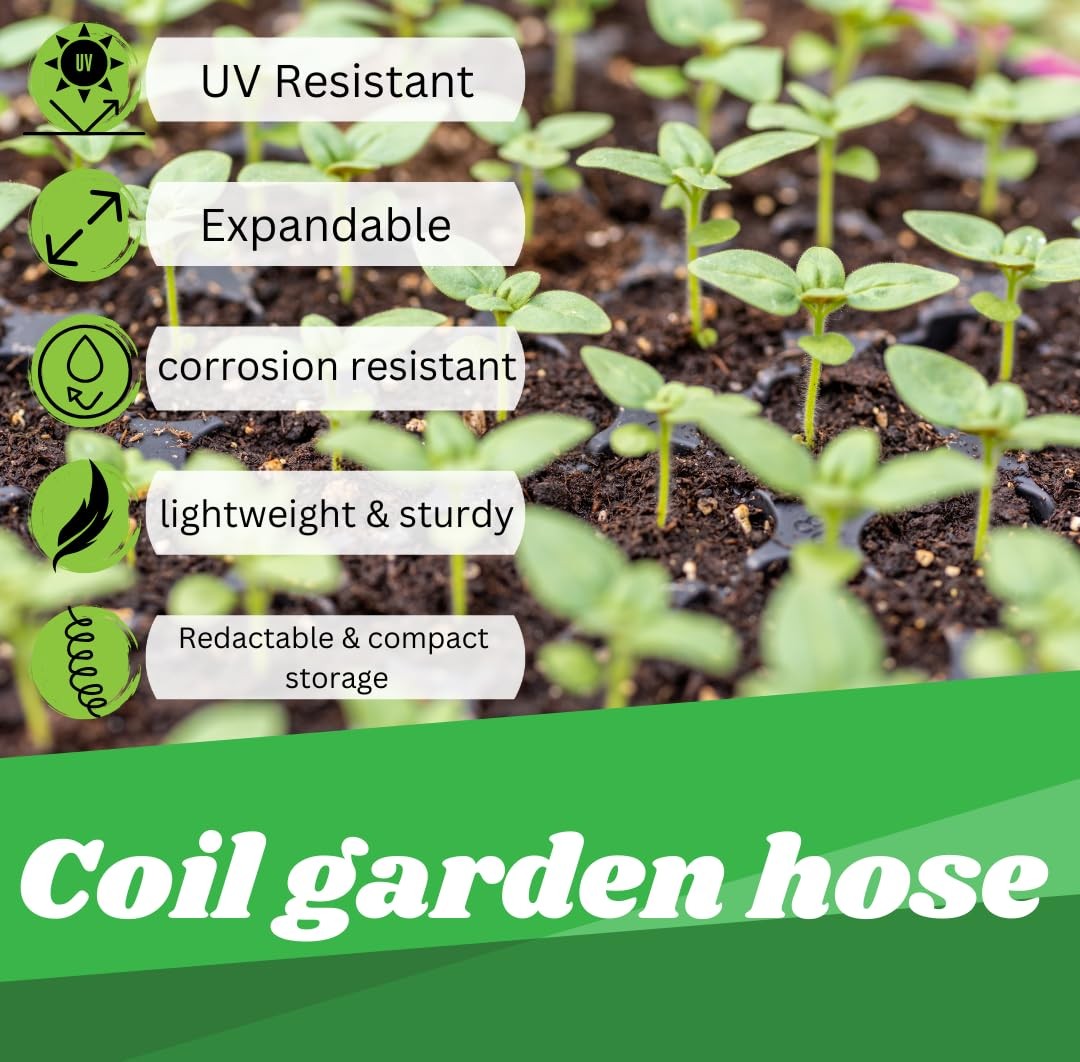 Coil Garden Hose 8 ft, Curly Water Hose with Plastic Connectors, Recoil Garde...