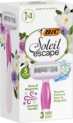 BIC Soleil Escape 5-Klingen-Einweg-Rasierer für Damen, Rose & Magnolie, 3er Box