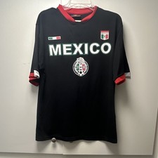 Tukhan Sports Mexico Soccer Jersey Short Sleeve Polyester Black Red Trim Size S