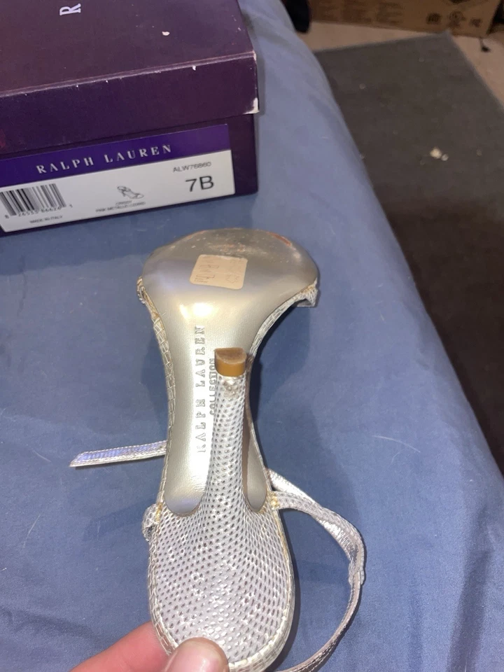 Sandalias para mujer Ralph Lauren plateadas con tiras. Crissy Pink Metallic Lizard Foto 4 de 4