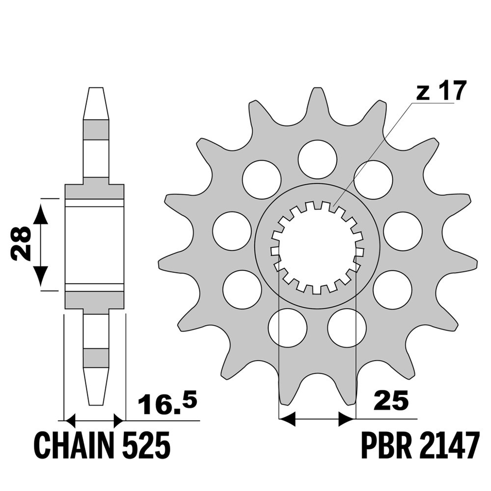 Pignon avant PBR pas 525 17 Dents moto KTM 990 Superduke 06-07