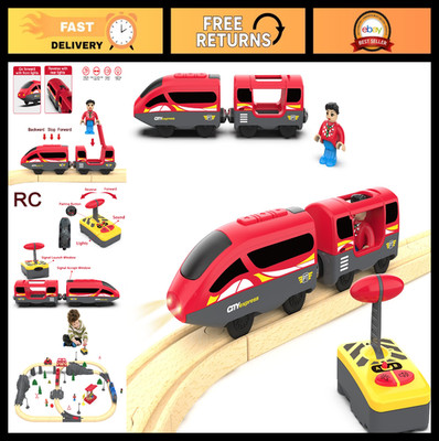 Battery Operated Remote Control Train for Wooden Tracks - Lights, Sounds, Action