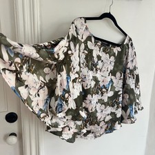 Blusa túnica boho manga campana floral satinada para mujer Top Cottagecore romántica