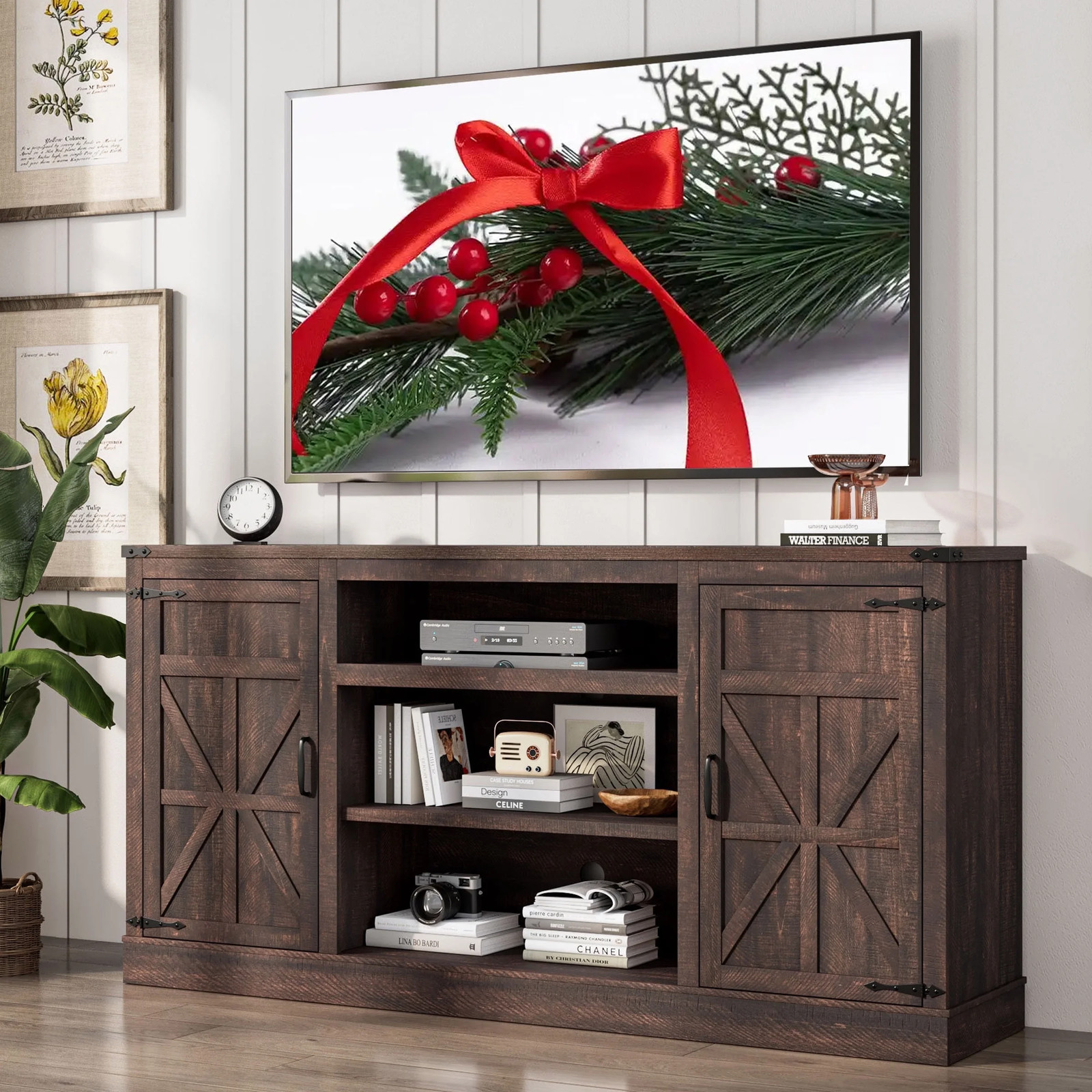 For 65"-75" Tvs With Charging Station & Adjustable Shelves