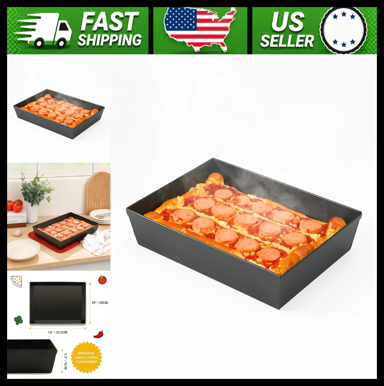 Blue Steel Detroit Style Deep Dish Pizza Pan 14x10 Non-Stick Carbon Steel