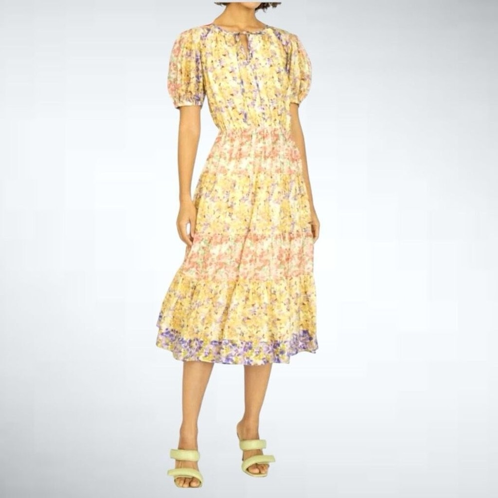 Size M Anthropologie Current Air Colorblock Floral Print MIDI Dress