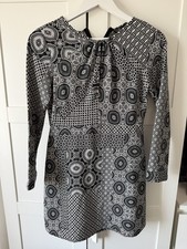 Zara Trafaluc Women's Black Geometric Print Size S Long Sleeve Dress