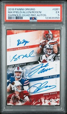 2018 #QB1 BAKER MAYFIELD/JOSH ALLEN/JOSH ROSEN/SAM DARNOLD 3/5 PSA 5 AUTO