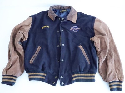 Vintage 1980s Collegiate Sportswear Leather Sleeve Varsity Jacket Navy L