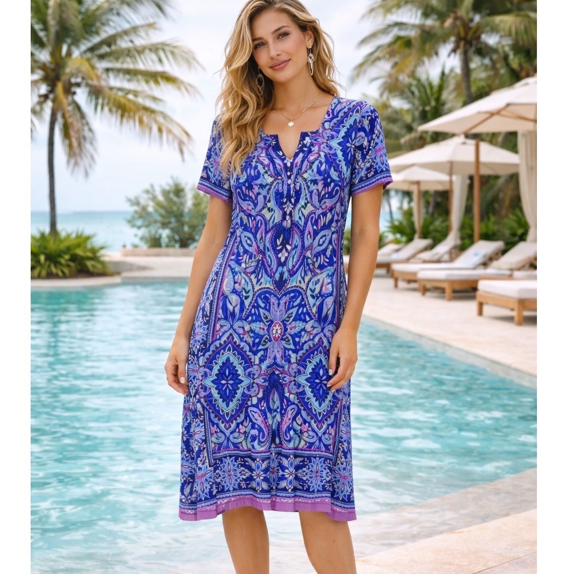 london times purple dress Petite London Times V Neck Bishop Sleeve Shift Dress
