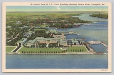 Vintage Linen Postcard Aerial View U.S. Naval Academy Annapolis MD