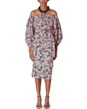 Carolina Herrera Off Shoulder Puff Sleeve Ruched Midi Dress Women's  2