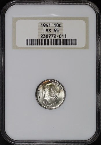 1941 Mercury Dime NGC MS-65 Old Fatty Holder - Perfect Hologram!