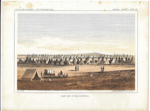 1853-55 Camp Red River Hunters Metis Village Unorganized Territory - USPRR 47 49