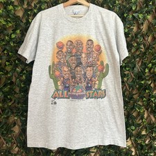 Vintage 1994 NBA All Stars Caricature T-Shirt Barkley Hakeem Kemp Shaq Size L