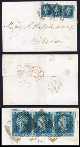 1841 2d blau (SG/SI) Platte 4 Streifen auf Deckel nach Kirkaldy