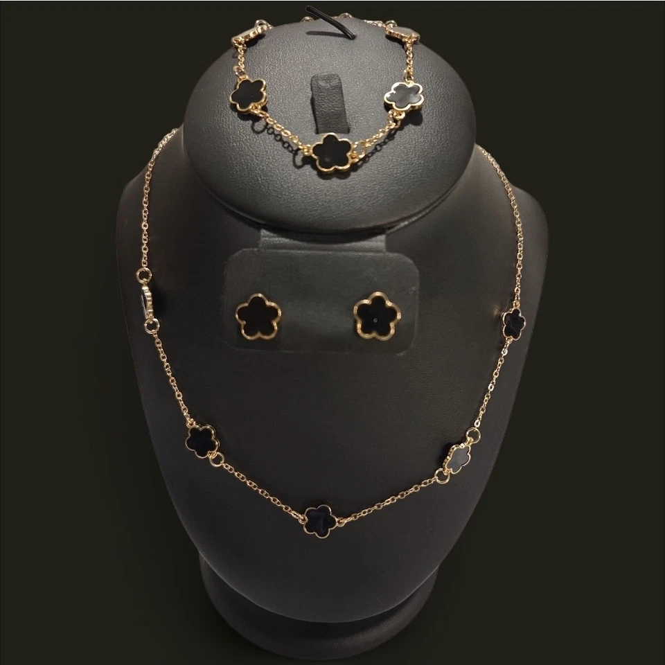 Черный шик ювелирных изделий комплект модный Lucky цветок дизайн серьги + браслет + ожерелье - Изображение 3 из 4