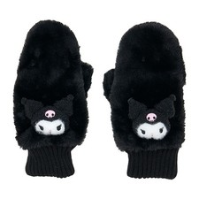KUROMI Faux Fur Mittens with Mascot Sanrio