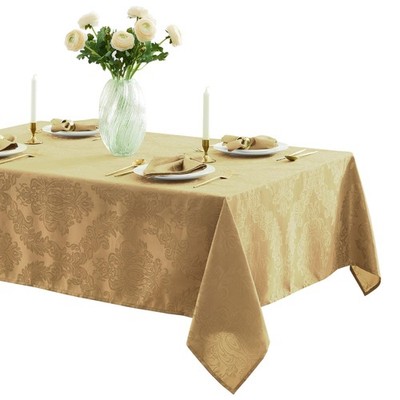 Newbridge Barcelona Damask Fabric Tablecloth, 52 x 52 Inch Square, Gold - No Iro