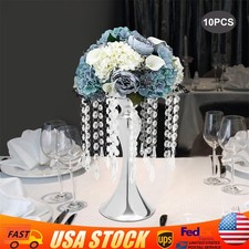 10PCS Silver Vases Wedding Centerpieces Flower Stand Table Decor w/Crystal Beads