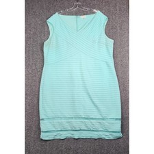 Calvin Klein Sheath Dress Women 22W Mint Green Pleated Textured V-Neck Mesh Hem