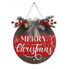 Christmas Wreath for Front Door, Merry Christmas Wooden Door Sign with Bow, F...