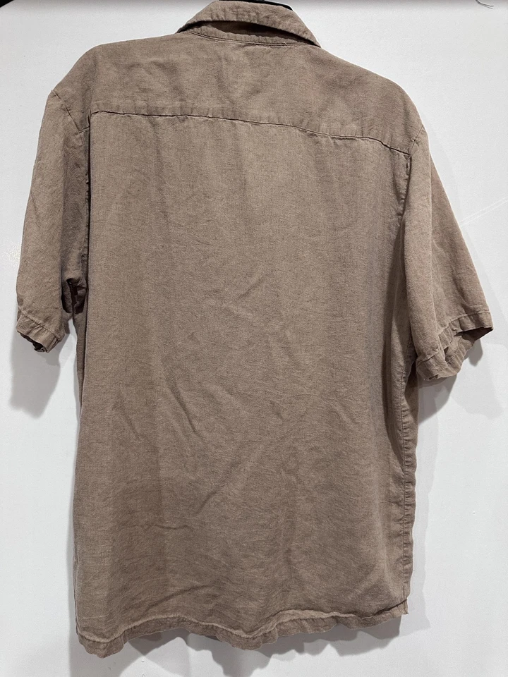 Kenneth Cole New York Shirt Mens XL Brown Linen Blend Short Sleeve Slim Fit - Image 2 of 4