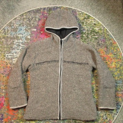 Bumble Wool Yarn Zip Up Fleece Lined Jacket Nepal Himalayan Jacket Womens M Warm