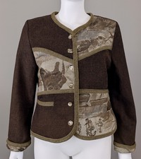 JACKET VINTAGE TRACHTEN OKTOBERFEST Rose Dirndl Wool Coat Deer US Size 16
