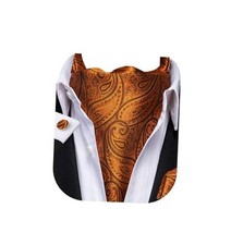 Paisley Floral Ascot for Men Self Tie Mens Cravat and Pocket Dark Orange