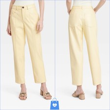 Size 12 - Womens High-Rise Faux Leather Ankle Trousers - A New Day - Yellow