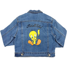 Girls Tweety Bird That's All Folks Jean Jacket Sz 6 6X Looney Tunes Denim