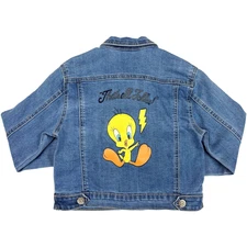 Girls Tweety Bird That's All Folks Jean Jacket Sz 6 6X Looney Tunes Denim