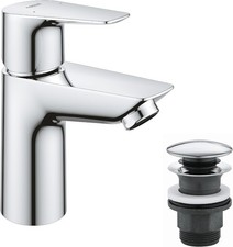 GROHE Start Edge - Basin Mixer Tap with Push-Open Waste Set, (Metal Lever, 28 mm