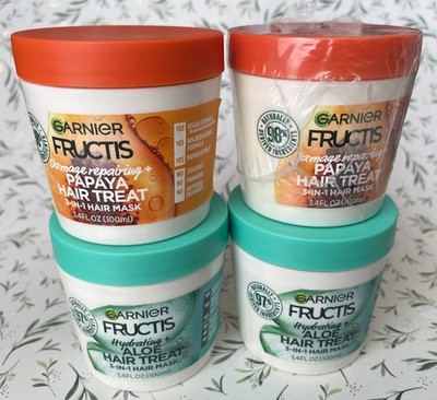 GARNIER FRUCTIS 2 Papaya 2 Aloe Hair Treat 3-in-1 Hair Mask 3.4 fl oz ~ LOT of 4