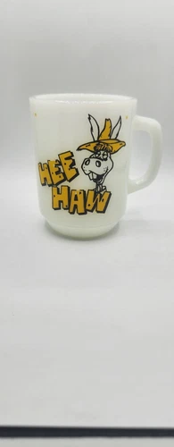 Vintage Anchor Hocking  Hee Haw  Milk Glass Mug Oven Proof