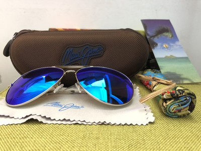 #ad NIB Maui Jim B264 17 Mavericks Silver amp; Blue Hawaii Polarized $115.50