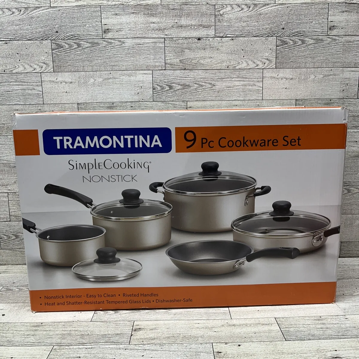 Tramontina 9-Piece Cookware Set Non-Stick Tempered Glass Lids