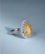 Fabulous Canary Yellow Citrine With Glittering White Diamonds Royal Halo Ring
