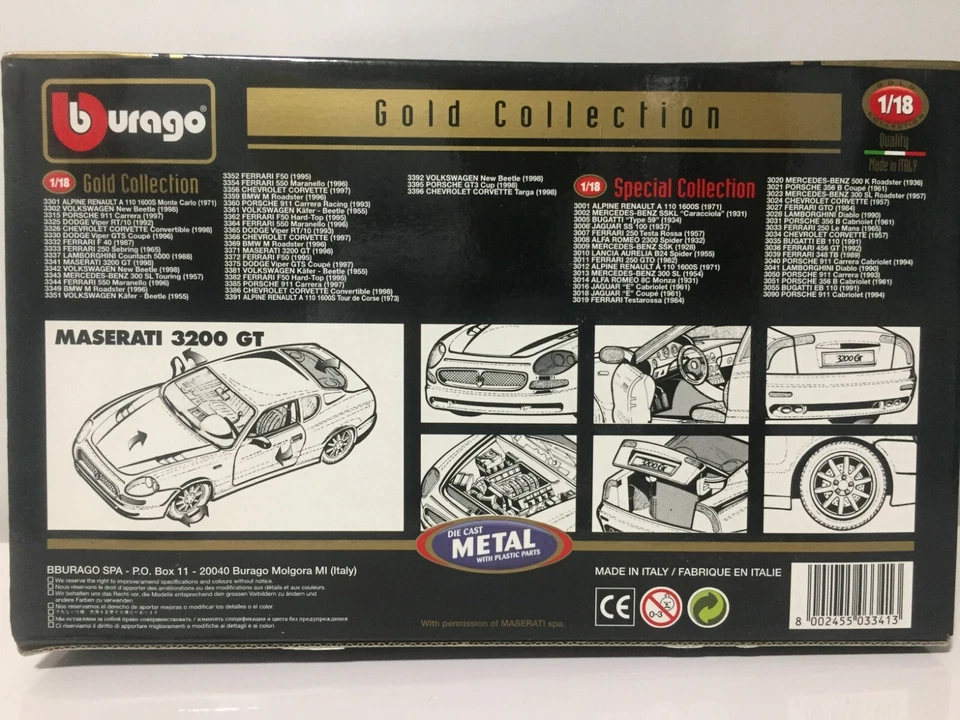 BURAGO 1:18 GOLD COLLECTION MASERATI 3200GT Escala 1/18 de JAPÓN F/S - Imagen 4 de 4