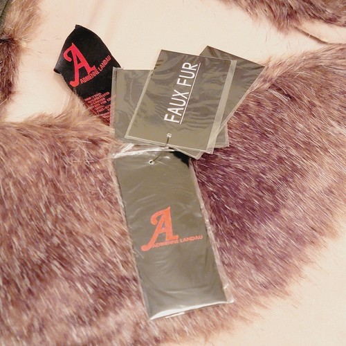 NWT Adrienne Landau Faux Fur Trim Removable Collar Cape Poncho Beige Brown XL/1X - Picture 13 of 17