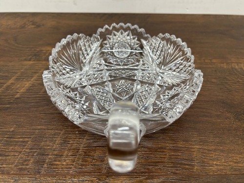 Vintage Heavy Lead Crystal 6" Round Candy Nut Dish with Handle - Picture 4 of 6