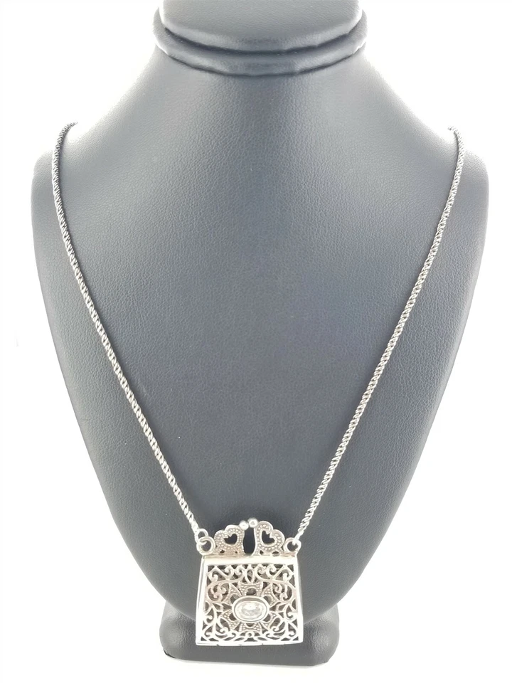 Women's Sterling Silver 925 Chain with White Stones Charm / Pendant #82524