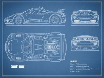 ゆりかページ Poster - Porsche 918 Spyder Blueprint, Retro Modern Patent, 3
