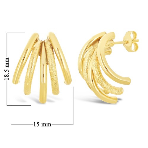 Pendientes de aro de eslabón de macarrones de cuarto de eslabón de macarrones texturizado de oro amarillo de 14 K italianos - Imagen 5 de 6