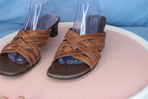 Dr Scholls Desiree Brown Leather Gel Pac Slip-On Women Shoes Size 12 Sandal - Picture 3 of 7