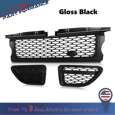 For  2006-09 Range Rover Sport Gloss Black Set Front Grille Air Grill Side Vent