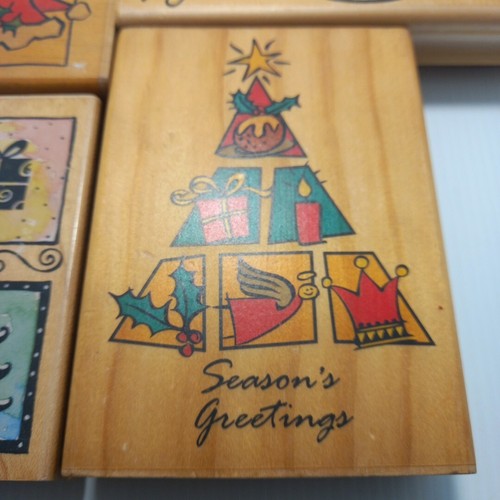 Lot X 4 Large Christmas Wood Mounted Rubber Stamps - Picture 4 of 11