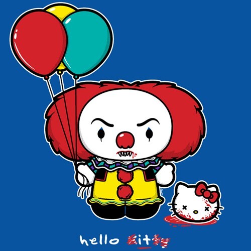 HELLO KITTY IT T-SHIRT Hello IT Stephen King Pennywise Sanrio Cute Horror Art