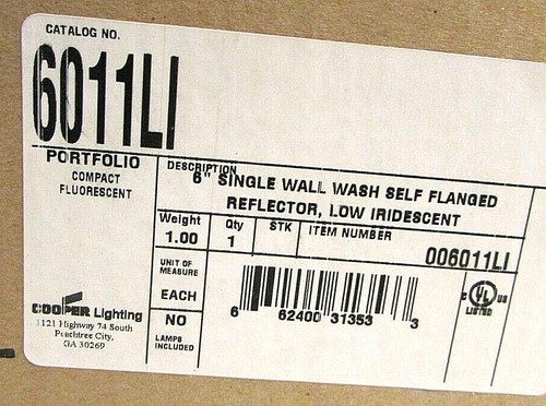 Cooper Portfolio 6" Compact Fluorescent Light Single Wall Reflector NEW 6011LI - Picture 2 of 4